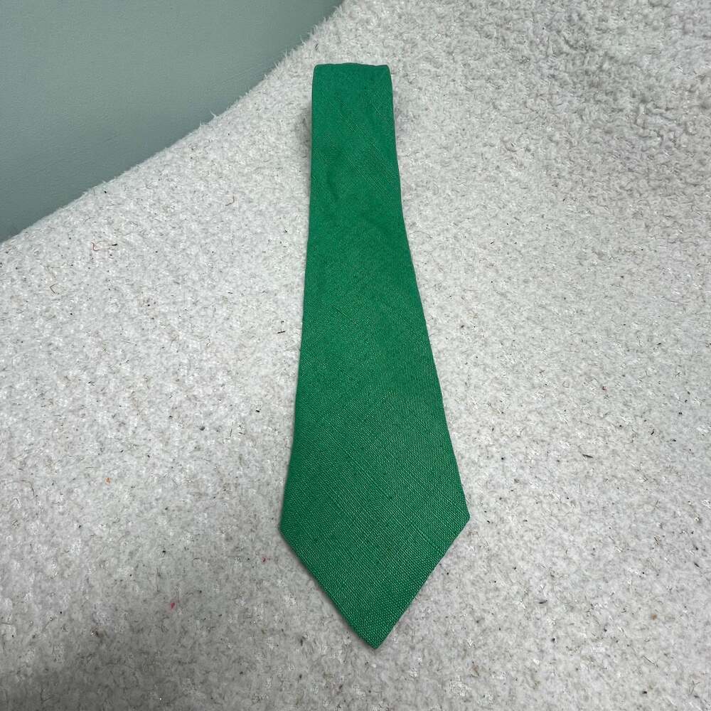 Vintage Moygashel Linen Kelly Green Necktie Classic Width Made in Ireland